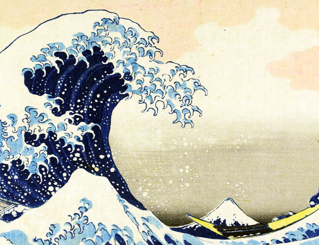 La [grande] onda presso la costa di Kanagawa  (Kanagawa oki namiura), dalla serie “Trentasei  vedute del monte Fuji (Fugaku sanjūrokkei)” Katsushika Hokusai ©Museo d'Arte Orientale Edoardo Chiossone Genova